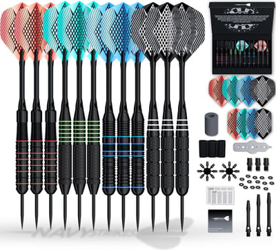 Navy Strikes Dartpijlen Set - 26 27 Gram - 12 Darts - 4 Soorten Grip - 108 Delige Dartset