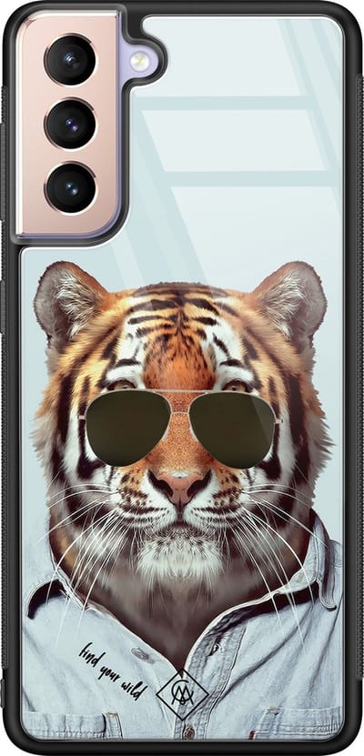 Casimoda® hoesje - Geschikt voor Samsung Galaxy S21 - Tijger Wild - Luxe Hard Case Zwart - Backcover telefoonhoesje - Blauw
