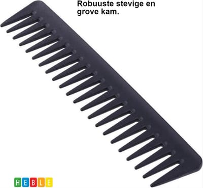 *** Extra-brede Tanden Haarkam - Grof voor Hoofdhaar - Zwart - van Heble® ***