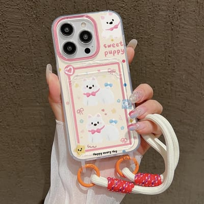 Schattige Hond Cartoon Puppy Telefoonhoesje Voor iPhone 14 Pro Case Funda iPhone 13 11 12 16 15 Pro Max XR XS X 7 8 SE 3 Kaarthouder Cover For iPhone 12 12Pro gray