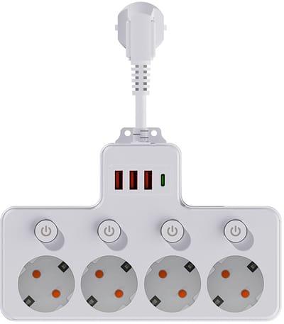 Namajunas - Stekkerdoos met usb - Verdeelstekker met schakelaar - 8 Stopcontacten - 4 USB Poorten - Overspanningsbeveiliging - Oplader - Adapter - 2500W - Wit