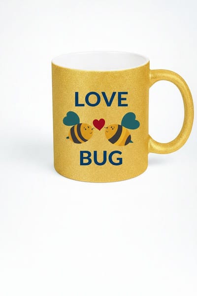 Gouden Glitter Love Bug Mok met Bijen en Hart - Cadeau voor Liefde & Valentijn