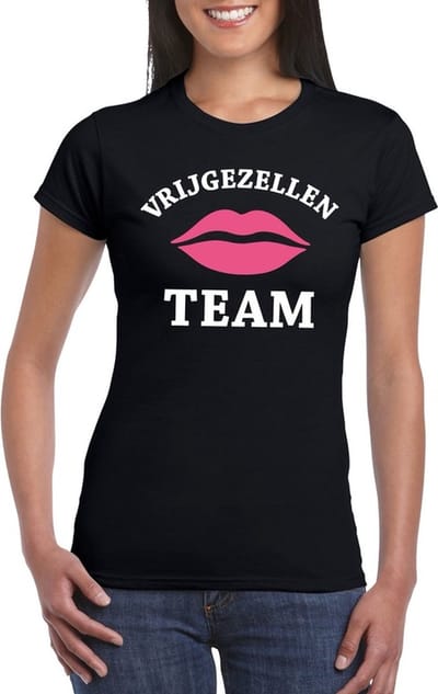 Vrijgezellenfeest Team t-shirt zwart dames - vrijgezellen shirt S