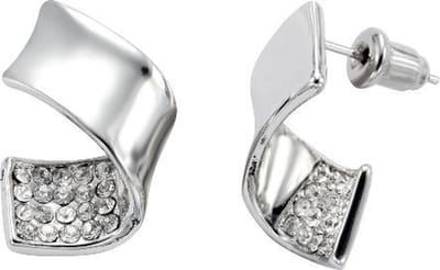 Behave - Oorsteker - Gebogen design - Zilverkleur - Met steentjes - 1,5 cm