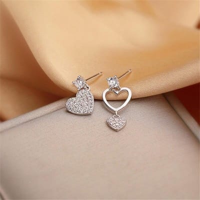 925 Sterling Asymmetrie Hart Kwastje Lange Drop Earring Voor Vrouwen Party Bruiloft Sieraden Accessoires Pendientes Eh448 beige