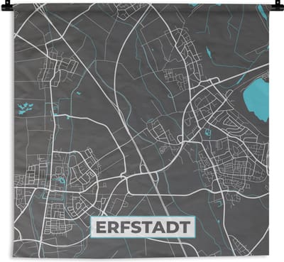 Wandkleed - Wanddoek - Duitsland – Blauw – Erfstadt – Stadskaart – Kaart – Plattegrond - 180x180 cm - Wandtapijt