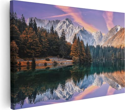 Artaza Canvas Schilderij Landschap - 30x20 cm - Klein - Muurdecoratie Bergen - Wanddecoratie Bos - Schilderij Water - Schilderijen Op Canvas