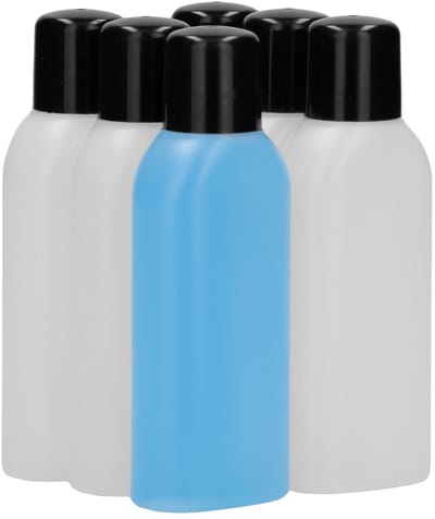 6 x 100 ml Platte fles HDPE naturel + Schroefdop zwart - BPA Vrij - Niet Breekbaar - Plastic Flesjes Navulbaar - Met Dop - Lege Flessen - 6 stuks