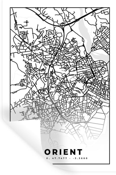 Muurstickers - Sticker Folie - Plattegrond - Lorient - Kaart - Frankrijk - Stadskaart - Zwart wit - 20x30 cm - Plakfolie - Muurstickers Kinderkamer - Zelfklevend Behang - Zelfklevend behangpapier - Stickerfolie
