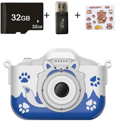 Kindercamera - HD Dual Camera, 32 GB Geheugenkaart Inclusief | Schattig Cartoon Ontwerp (Blauw) | Cadeau voor Kinderen 3-12 Jaar