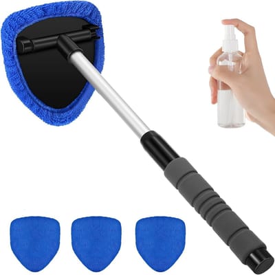Reinigingsborstel - Auto sneeuw- en mistborstel - Telescopisch - Glasborstel - Inclusief 4 wasbare, vervangbare stoffen hoezen - Geschikt voor gebruik binnen en buiten - Reinigingsgereedschap - Blauw