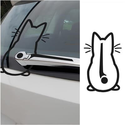 Dailygoody - Kattenwissersticker - Cartoon-kittensticker - Eenvoudig te plakken - Zwart - Auto achterraam sticker - Waterdichte dierenautosticker - Ge
