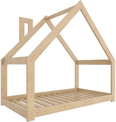 Need Sleep - Montessori Kinderbed Huisbed Peuterbed - Naturel Hout - 70x140 cm - met schoorsteen - symmetrisch