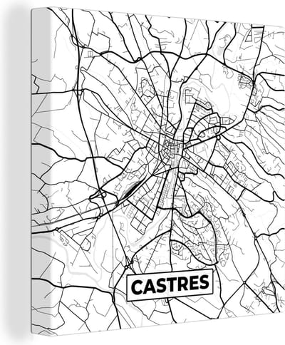 Canvas Schilderij Frankrijk - Castres - Kaart - Plattegrond - Stadskaart - Zwart wit - 20x20 cm - Wanddecoratie