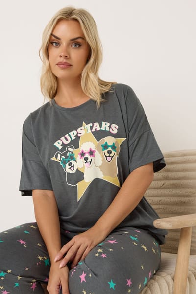 Yours Charcoal Grey Pupstars Pyjamaset Size 54-56
