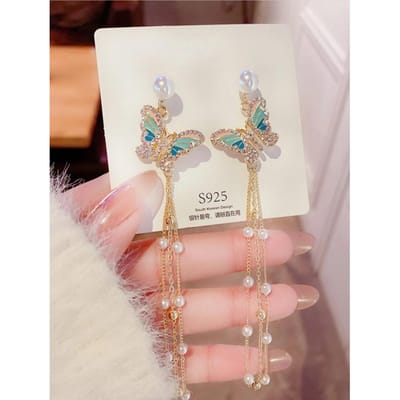 2 stuks stijlvolle, lieve, lange parel vlinder oorbellen voor dames, geschikt als feestaccessoires beige