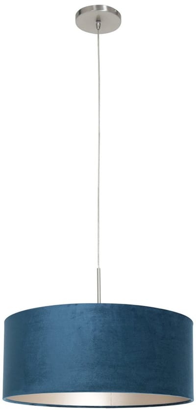 Staalkleurige hanglamp 8247ST met blauw velours kap, hoogte instelbaar, metaal en textiel, Steinhauer, Modern Klassiek