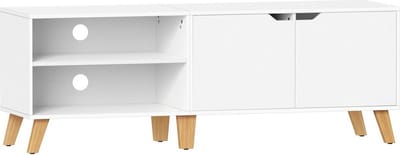Vasagle - TV meubel met deur en open ruimte - voor maximaal 65 inch TV - breedte 140 cm - hout - wit