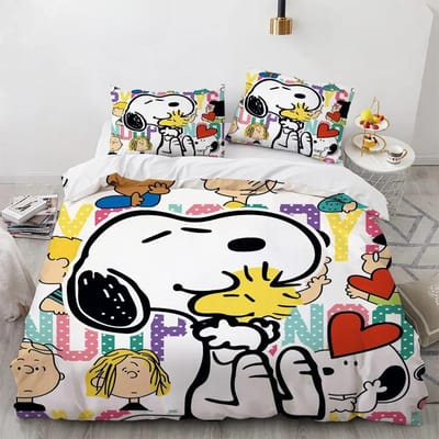 Snoopy Kinder Microvezel Dekbedovertrekken 3-delig voor Tieners volwassene Dekbedovertrek Cartoon Comics Beddengoed met Rits cadeauhoes 90x200cm