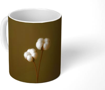 Mok - Koffiemok - Takken - Katoen - Wit - Bollen - Mokken - 350 ML - Beker - Koffiemokken - Theemok