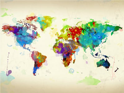 Fotobehang - Paint splashes map of the World.