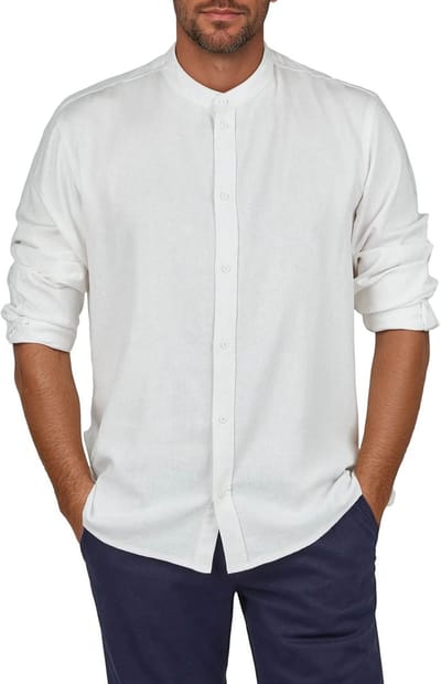 DENIMFY Heren Overhemd DFJesper regular fit Wit S Ronde Hals Volwassenen Linnen overhemd heren - zomerhemd