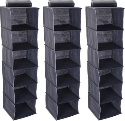 Storage Solutions Kast organizer - 3x stuks - 6 vaks - antraciet - 30 x 30 x 120 cm - ruimtebesparend