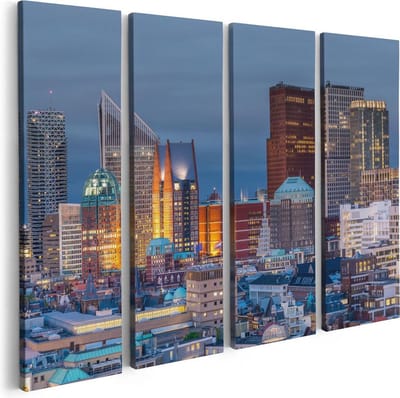 Artaza Canvas Schilderij Vierluik Den Haag Skyline met Wolkenkrabbers - 80x60 - Foto Op Canvas - Canvas Print