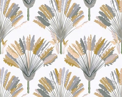 PALMBLADEREN BEHANG | Botanisch - geel grijs wit - "Architects Paper" A.S. Création Jungle Chic