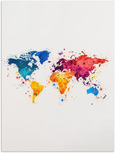 Poster 120x160 cm - Wereldkaart - Graffiti - Kleurrijk - Posters - Kamer decoratie - Wanddecoratie woonkamer - Muurdecoratie slaapkamer XXL
