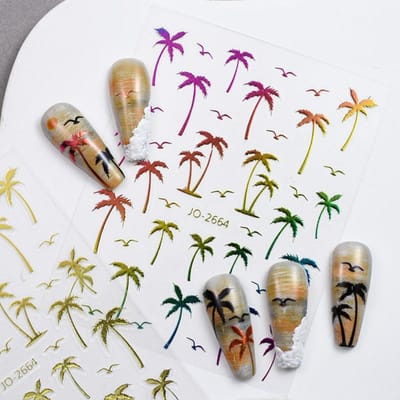 1 stuks Zomer Eiland Kokospalm Nagels Stickers Voor Nagels DIY Kunst Bedel Zelfklevende Nagel Decals Nagellak Benodigdheden veelkleurig