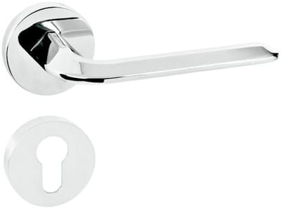 Domino® Deurkrukgarnituur FROST R M6 - Chroom gespoten - PZ-Profielcilinderset met Ronde Rozette - Deurbeslag van aluminium - Deurklink voor kamerdeur, kantoordeur, kelderdeur en binnendeur