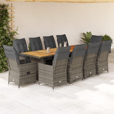 vidaXL - 11-delige - Bistroset - met - kussens - poly - rattan - grijs