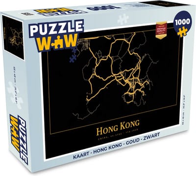 Puzzel Kaart - Hong Kong - Goud - Zwart - Legpuzzel - Puzzel 1000 stukjes volwassenen