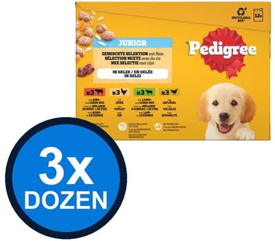 3x Pedigree - Pouch Junior Gelei Mix Sel Multipack (12x100g) - Hondenvoer Natvoer - 1.2 kg