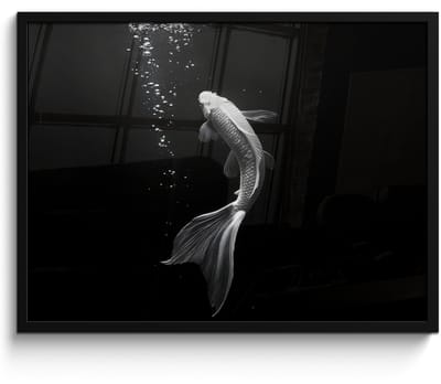 Poster in lijst - Fotolijst 70x50 cm - Posters - Koi - Vis - Wit - Zwart - Posterlijst zwart - Decoratie - Wanddecoratie woonkamer - Muurdecoratie slaapkamer