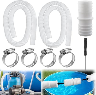 32mm Tuinslang van 150cm in Wit, Polyethyleen, Inclusief Veiligheidsclip en Slangconnector voor Zwembadpompen en Tuinirrigatie