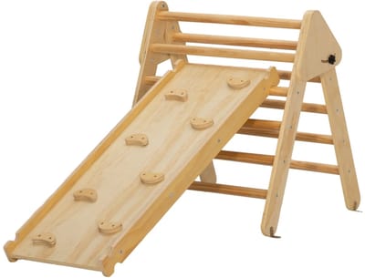 YYchan Houten Klimrek voor Kinderen - Montessori Pikler Driehoek met Glijbaan - Opvouwbaar Speeltoestel Binnen - Natuurlijk Hout - 147 cm Lang