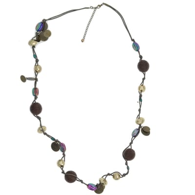 Behave® Lange kralen ketting bruin multi kleur 100 cm - Nikkelvrij, Geschenkverpakking