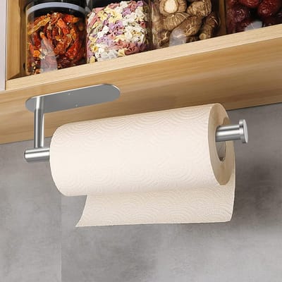 Zelfklevende Keukenrol en Handdoekhouder -- Wandmontage - Geschikt voor Diverse Keukenpapierformaten - Eenvoudige Installatie zonder Boren - Duurzaam Wit Kunststof - Praktische Oplossing voor een Georganiseerde Keuken - 32.5L x 8.8W