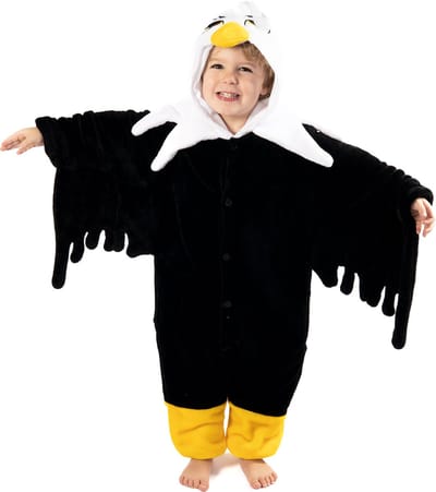 KIMU® Onesie Adelaar Pak - Maat 140-146-152 - Adelaarpak Arend Kostuum Pak Zwart Vogel - Kinderen Jumpsuit Pyjama Huispak Jongen Meisje Festival