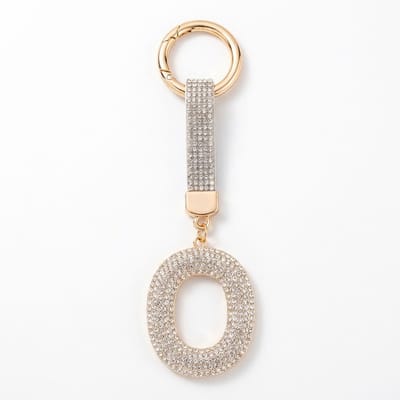 Zilverkleurige sleutelhanger met letter O en strass steentjes – initial sleutelhanger voor dames en heren – metalen sleutel hanger met ronde ring en decoratieve letter hanger