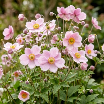 Green boutiQ - Vasteplant - Anemone hybr. Kön. Charlotte - Herfst Anemoon - Schaduw - Roze - 6 Planten - Pot 11cm - Hoogte 15-25cm