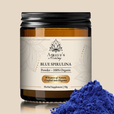 Blauwe Spirulina Poeder Bio – 50g – Blue Majik – Natuurlijk Blauw Kleurpoeder – Fytocyanine – 100% Puur & Biologisch – Smoothie, Bowl & Latte (Amaya's Alchemy))