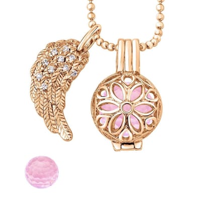 Quiges Engelenroeper Bolhouder met Ketting 70cm en Bolletje - Dames - Roségoudkleurig Bloem - 12mmØ