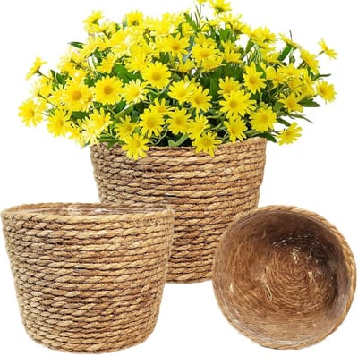Set van 3 wilgenplantenhoezen voor kamerplanten bloempotten decoratieve tuin zeegras opbergmand diameter 18 cm 22 cm - ShopVlot