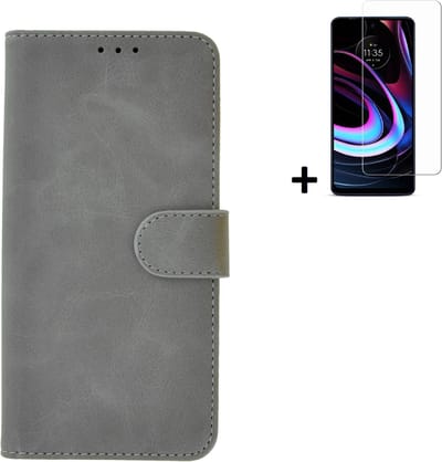MoDo hoesje Geschikt voor Motorola Moto G22 - Kunstleer Book Case - Grijs hoesje met screenprotector