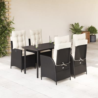vidaXL - 5-delige - Tuinset - met - kussens - poly - rattan - zwart