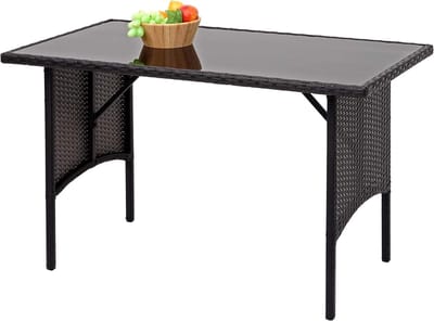 Polyrattan Tafel - Tuinmeubel Tafel - Buiten Eten - Continue Vlechting - 112 x 60 cm - Zwart