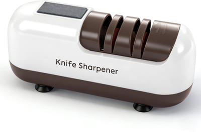 carmdering - Messenslijper - Elektrische Messenslijper - Slijpmachine - Wit, 20W, 2800 RPM, 2-traps (grof/fijn) - Met sleuven voor scharen en schroevendraaiers - Korund slijpsteen - Antislip basis - Voor thuis en keuken
